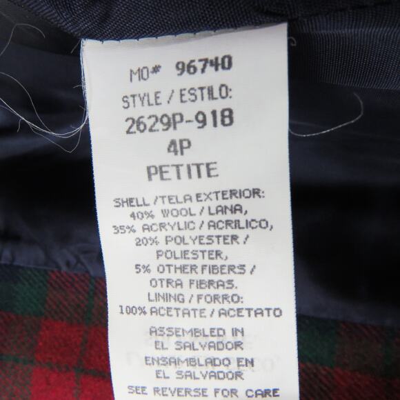 1990s Vintage Sag Harbor Red & Green Plaid Blazer Jacket Size 4 Petite Small - Picture 5 of 7